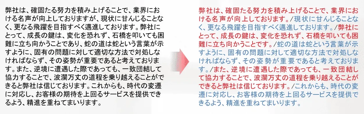 例文を短い文に分割した例